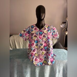 Colorful Geometric Print Women’s Scrub Top
